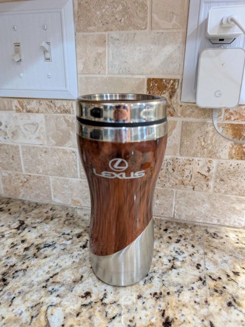 Lexus wood grain thermal travel coffee mug tumbler stainless steel